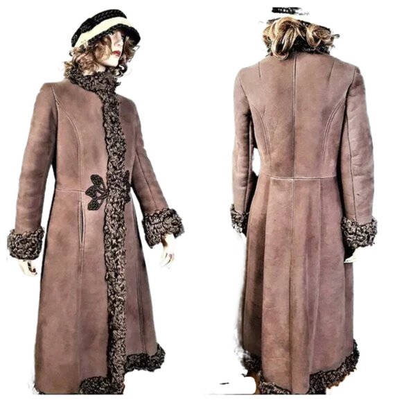 70's Penny Lane/ Almost Famous Style Full Length Fur Trimmed Shearling Coat